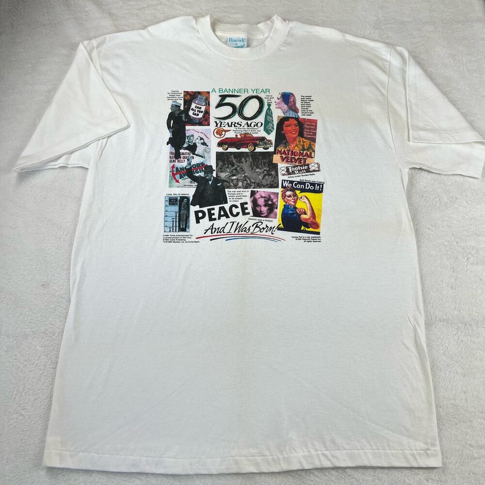Peacock paper Boston 50 year of News Vintage Single Stitch T-shirt Size XL 1994
